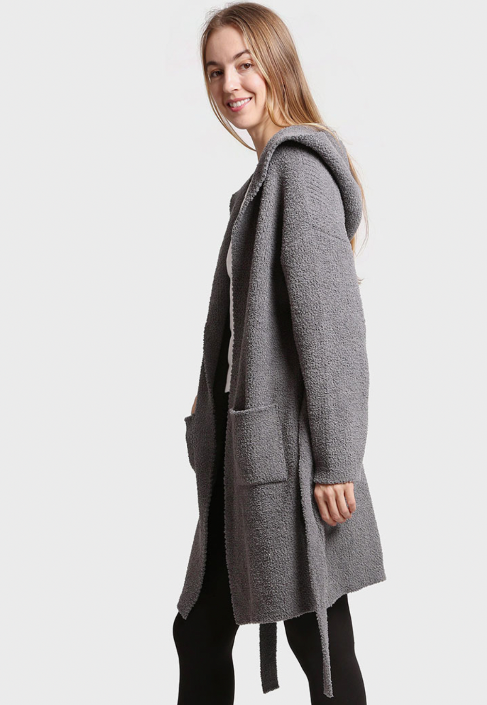 Solid Color Soft Hooded Robe W Pocket