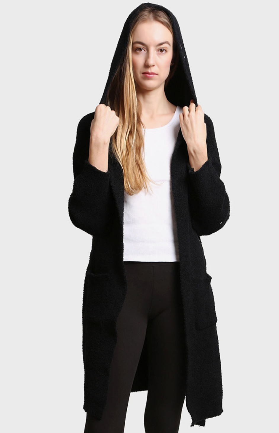 Solid Color Soft Hooded Robe W Pocket