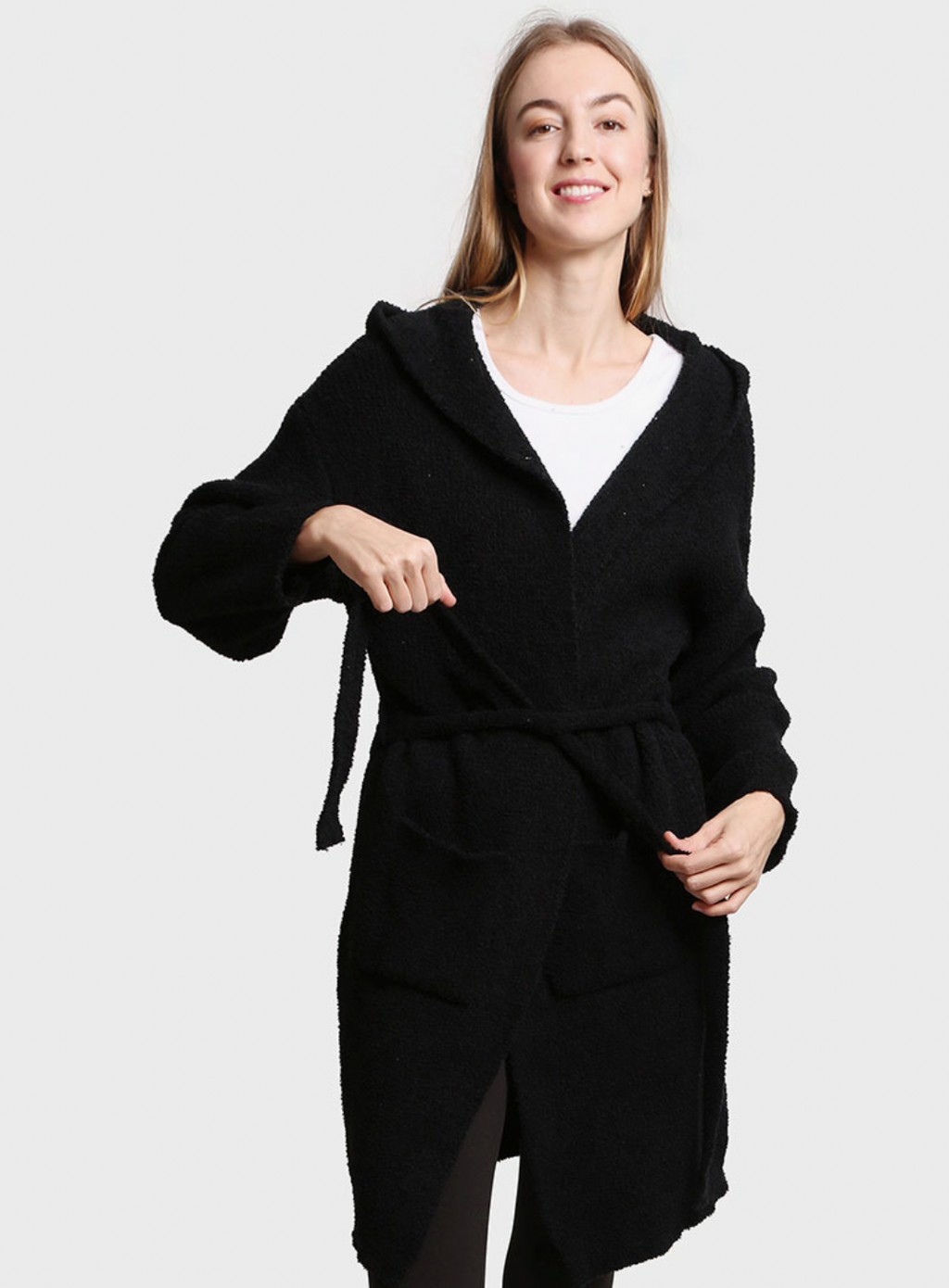 Solid Color Soft Hooded Robe W Pocket