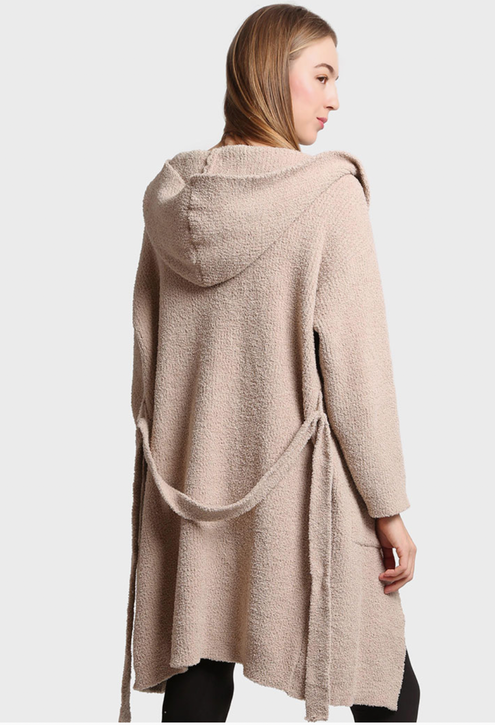 Solid Color Soft Hooded Robe W Pocket