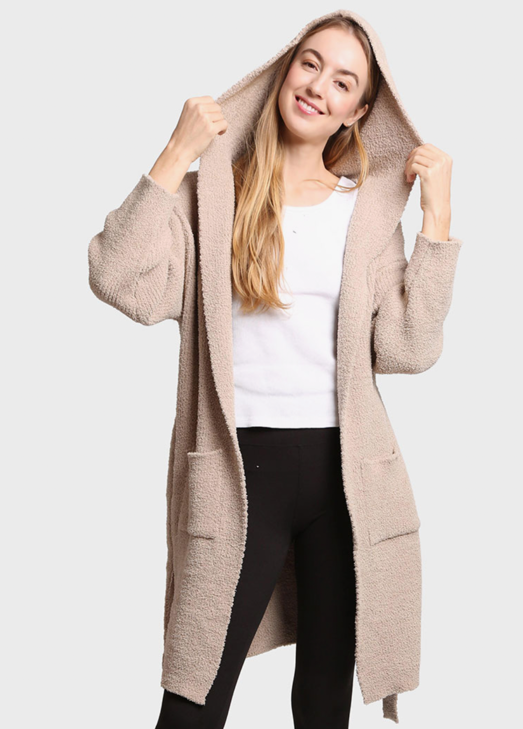 Solid Color Soft Hooded Robe W Pocket