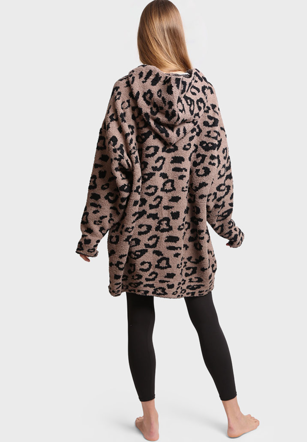 Leopard Print Soft Hooded Blanket W Pocket