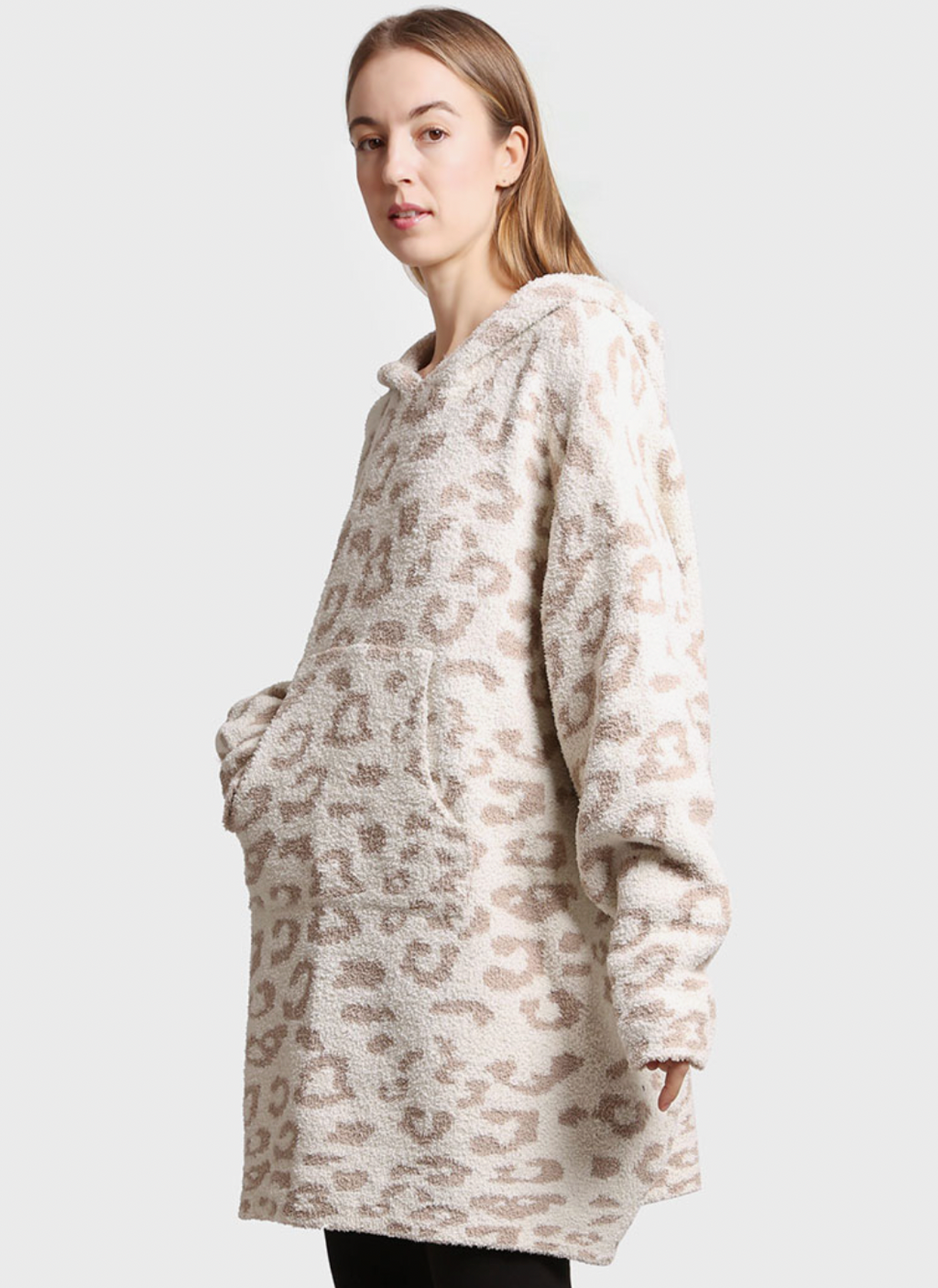 Leopard Print Soft Hooded Blanket W Pocket