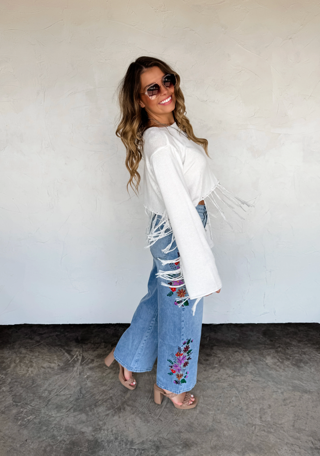 Evie Floral Embroidered Jeans - Custom Cut