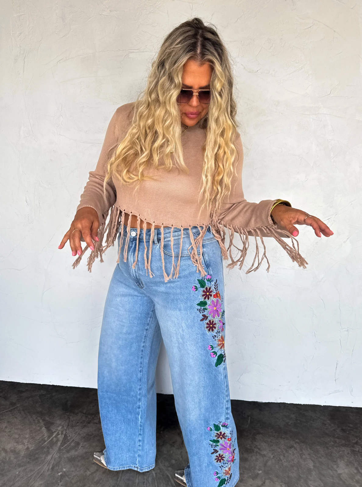 Evie Floral Embroidered Jeans - Custom Cut