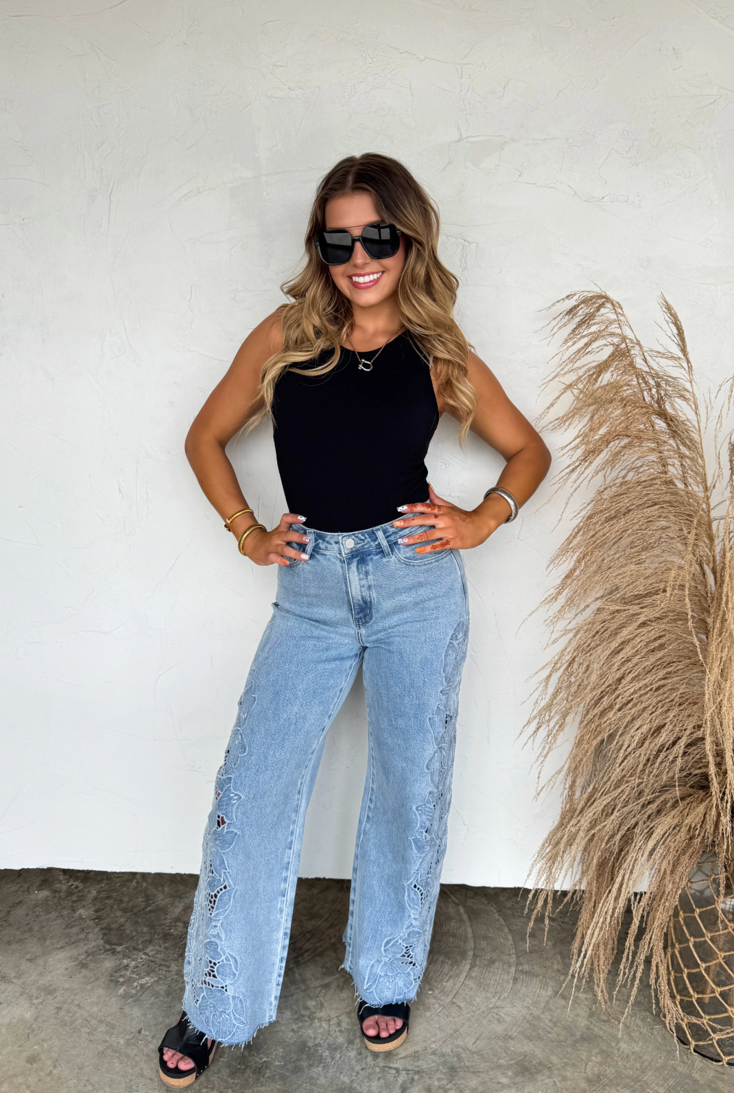 Floral Charm Wide Leg Jeans - Custom Cut