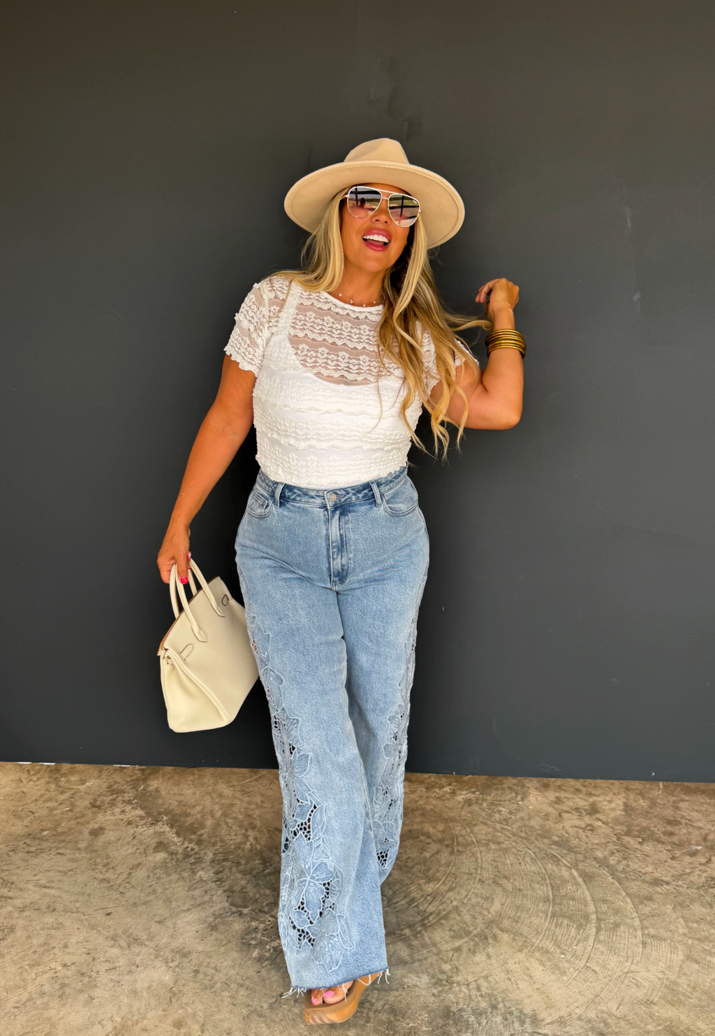 Floral Charm Wide Leg Jeans - Custom Cut