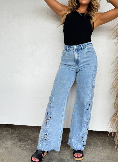 Floral Charm Wide Leg Jeans