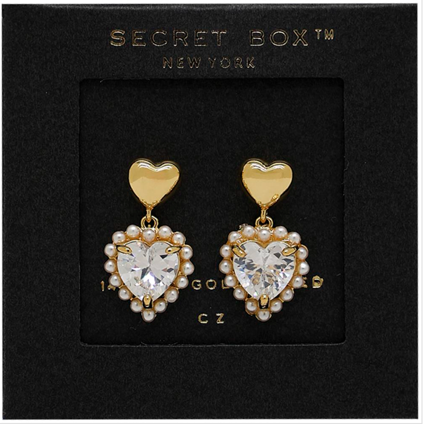 Secret Box Gold Dipped Pearl Heart Earring