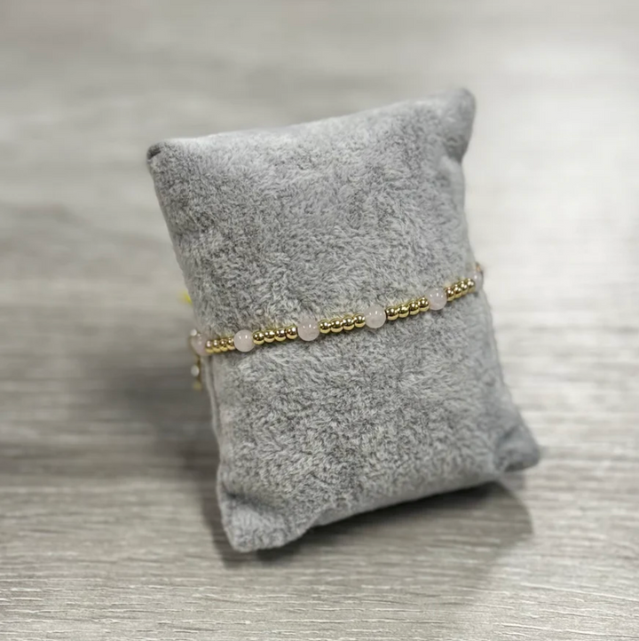 Rose Quartz & Gold Ball Stretch Bracelet | Waterproof