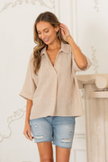 Lola Striped Notch Collar Top