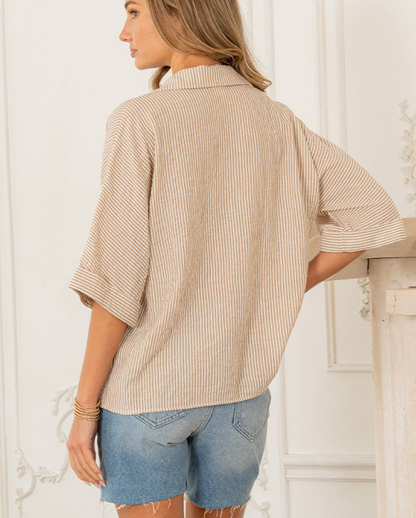 Lola Striped Notch Collar Top