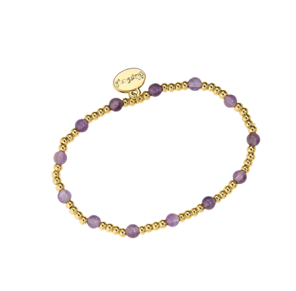 Amethyst & Gold Ball Stretch Bracelet | Waterproof