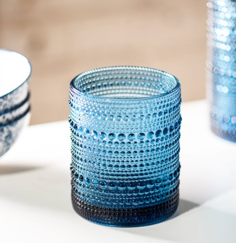 4" Blue Beaded Glass Tumbler Cup