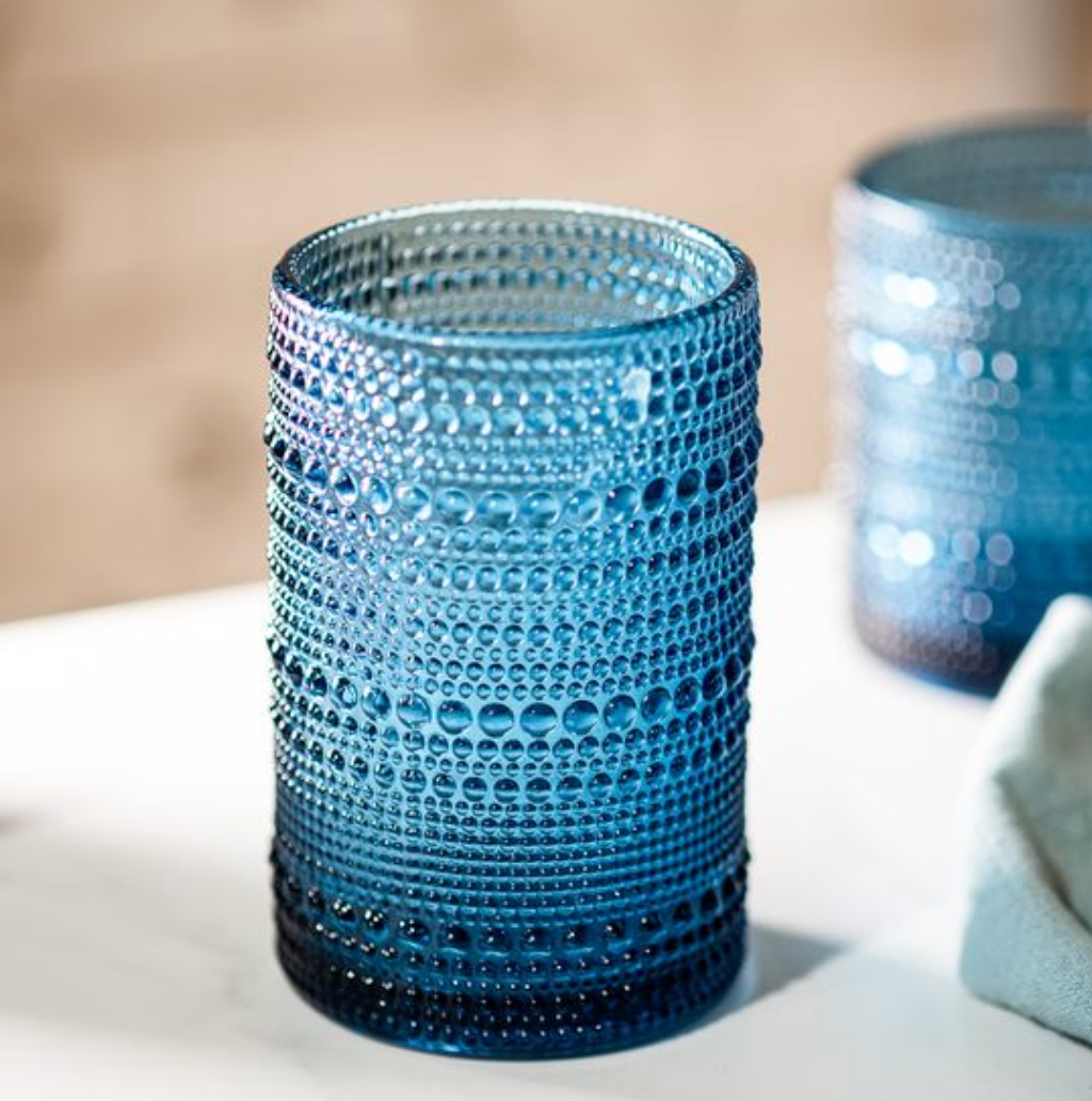 6" Blue Beaded Glass Tumbler Cup