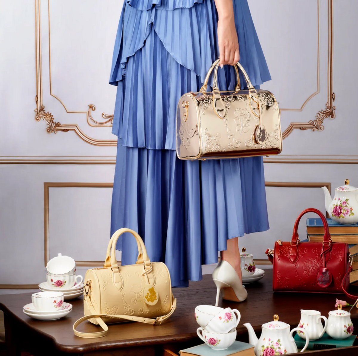 PREORDER Disney's Belle Gilded Ballroom Bowler Bag Large - Gold Chrome