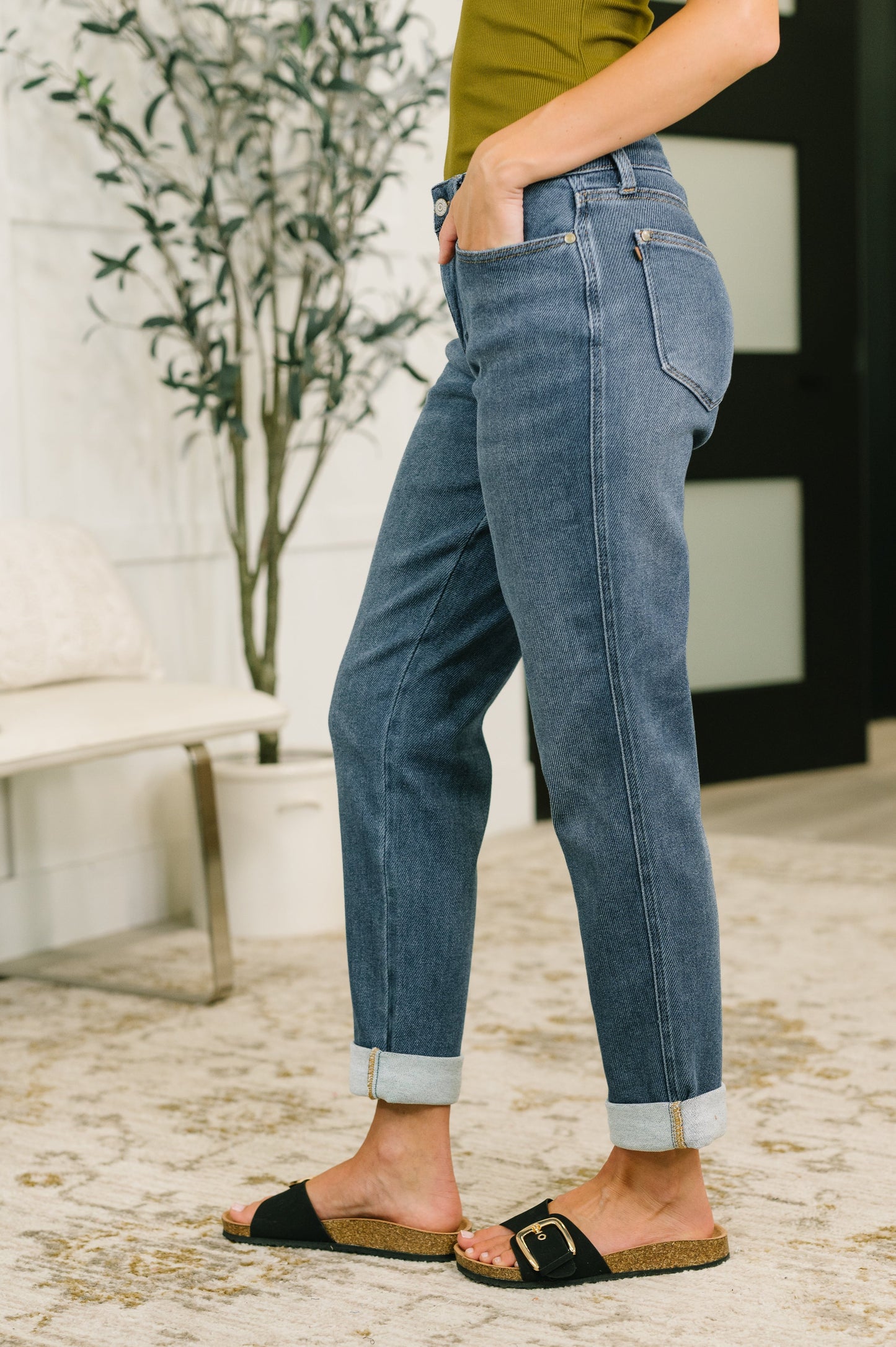 Shane Mid Rise Billie Boyfriend Jean in Dark Cozy Indigo