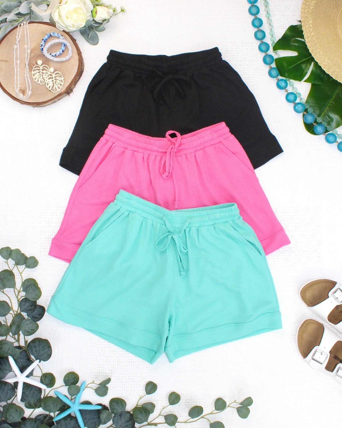Weslie Waffle Shorts - Turquoise