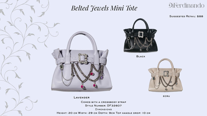 Belted Jewels Mini Tote in Lavender, Black and Ecru