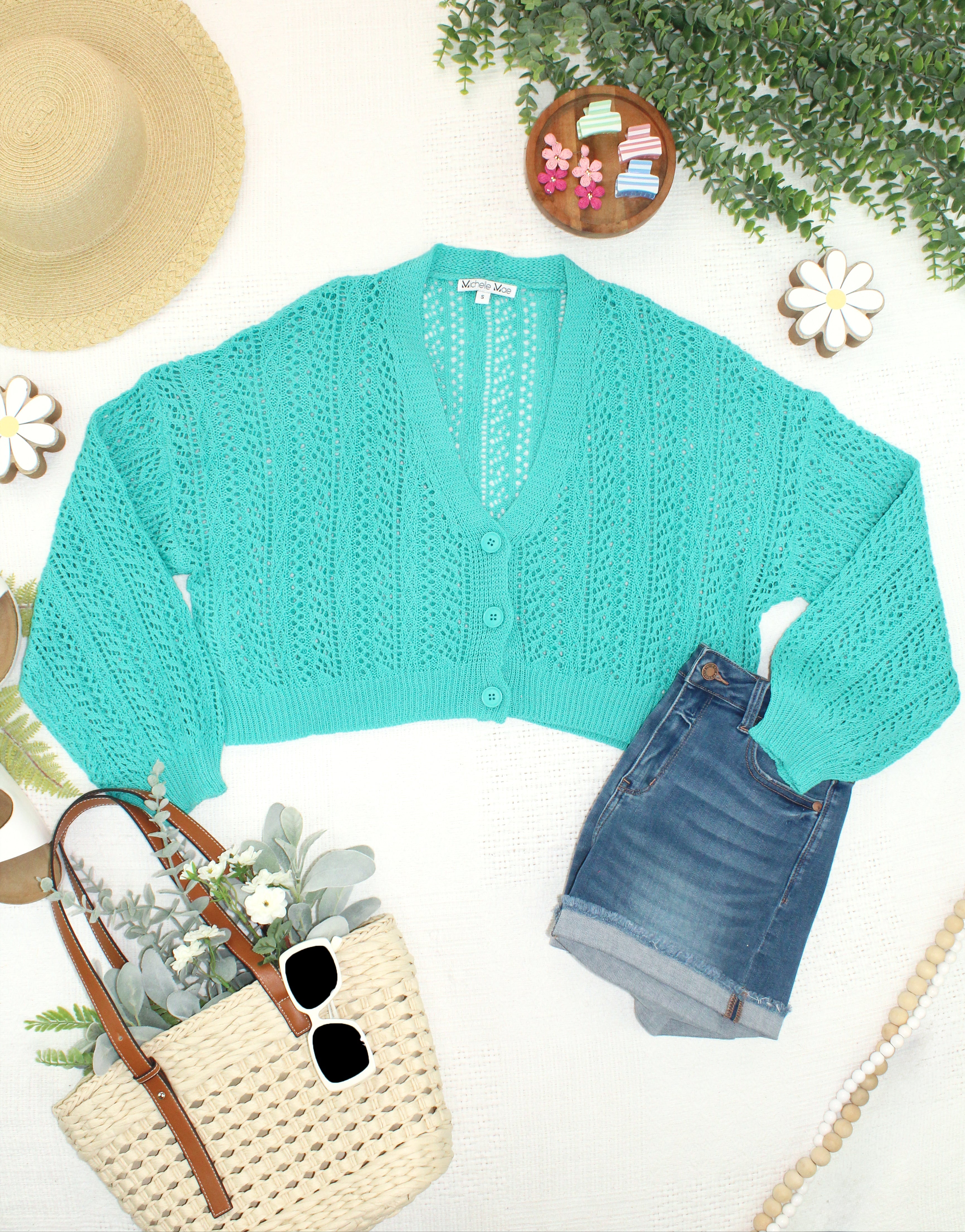 Callie Cropped Cardigan - Aqua