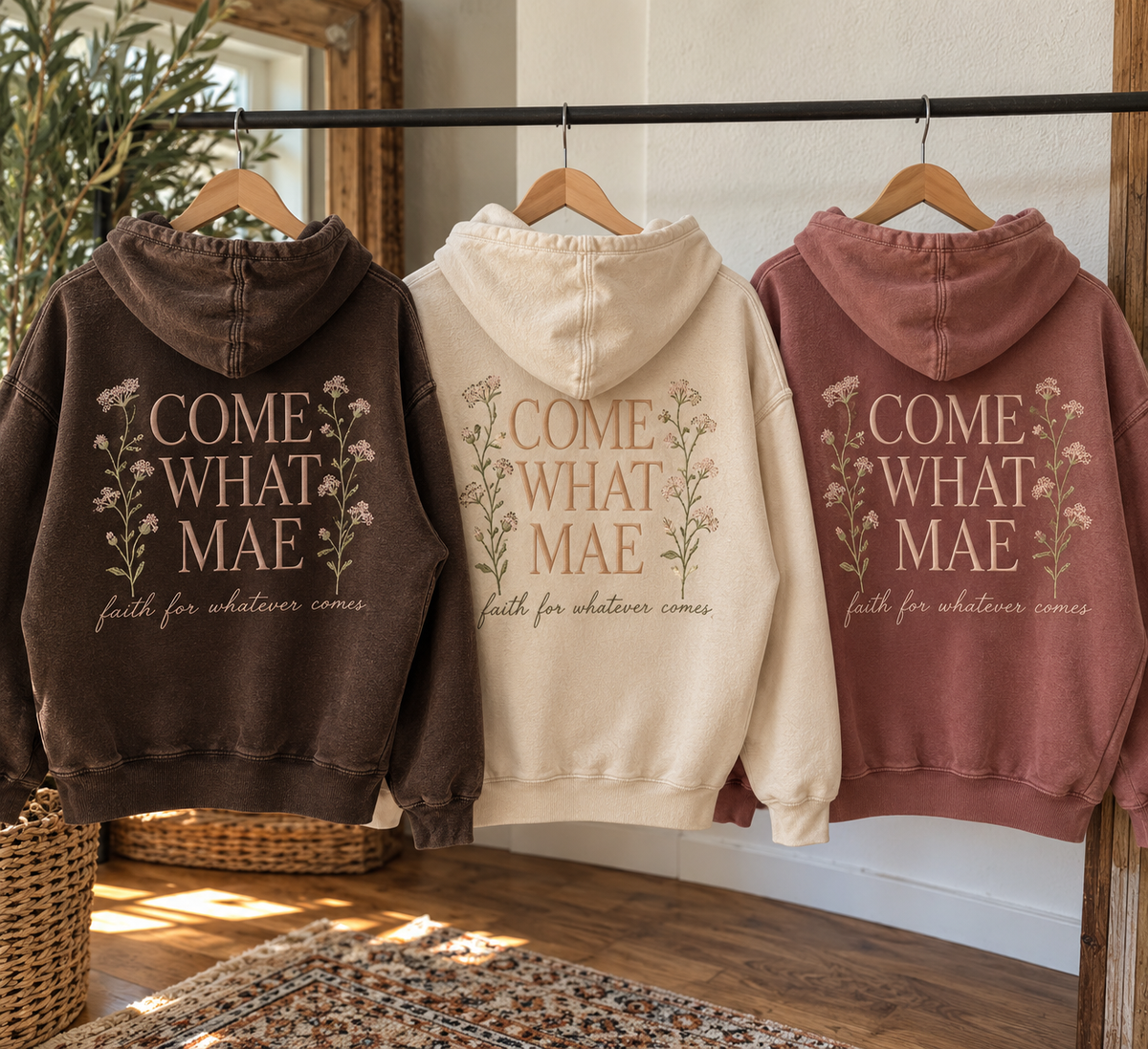 Come What Mae hoodie in Espresso, Vintage Oat and Dusty Mauve