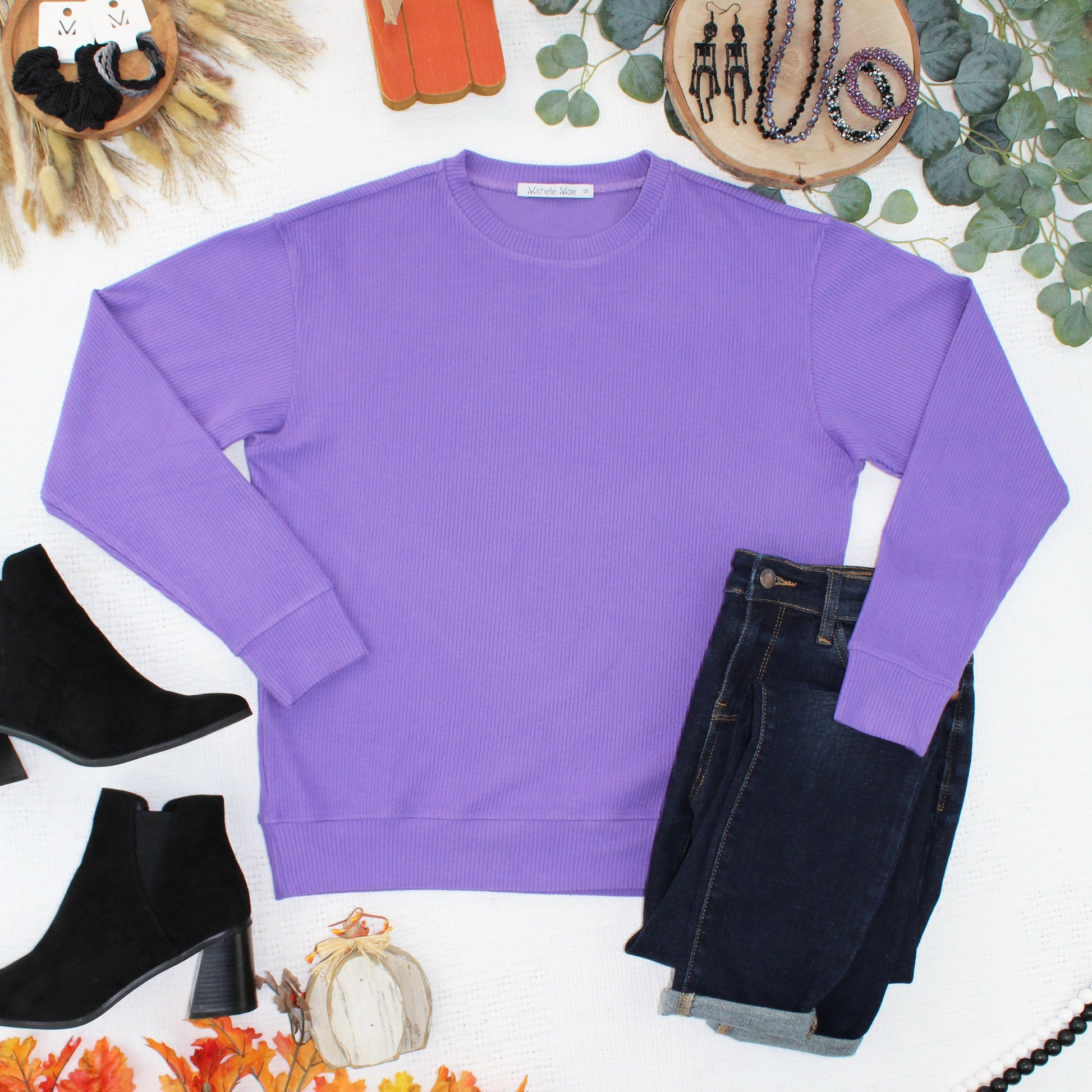 Corrine Ribbed Pullover Top - Purple