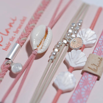 "Shimmer" Coral with Shell Hair Tie Bracelets