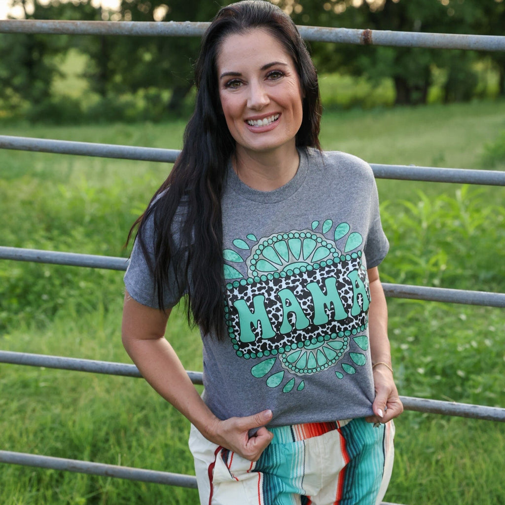 FestiviTees Women - Apparel - Shirts - T-Shirts Cowprint Turquoise Mama Soft Graphic Tee