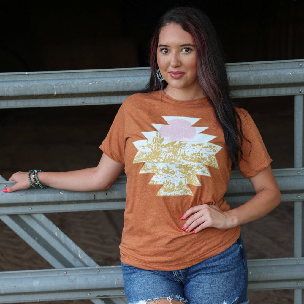 FestiviTees Women - Apparel - Shirts - T-Shirts Sunset Aztec Desert Scene Soft Graphic Tee
