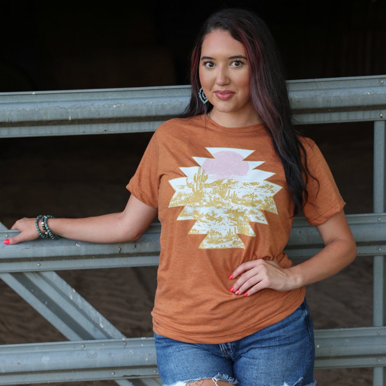 FestiviTees Women - Apparel - Shirts - T-Shirts Sunset Aztec Desert Scene Soft Graphic Tee