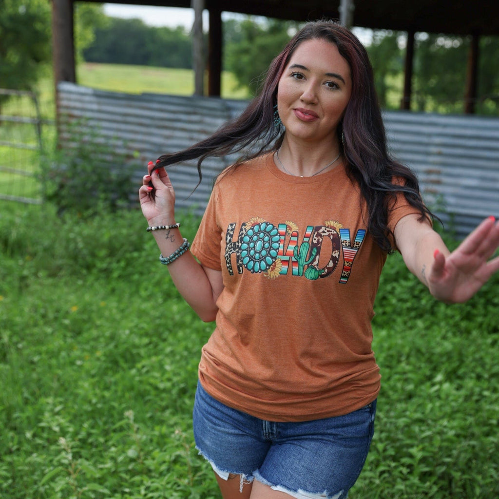 FestiviTees Women - Apparel - Shirts - T-Shirts Turquoise Serape Howdy Soft Graphic Tee
