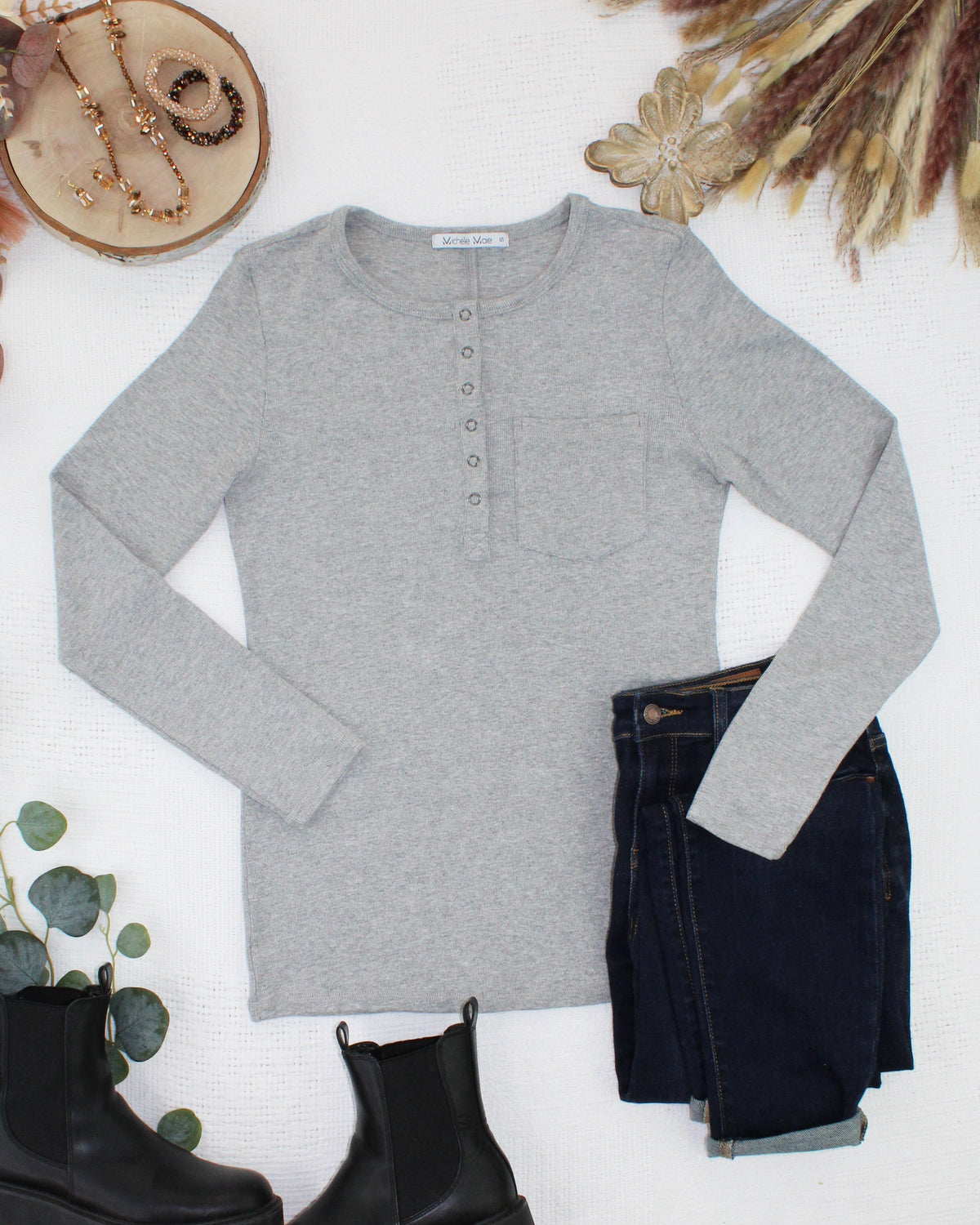 Georgia Long Sleeve Top - Light Grey