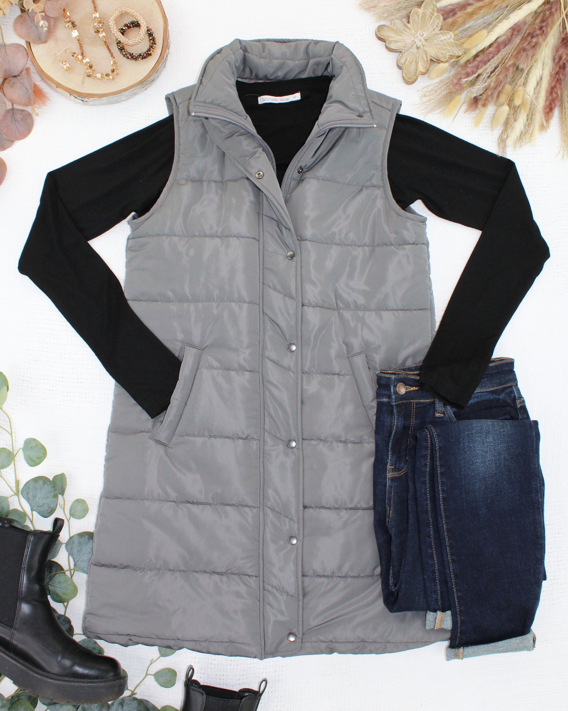 Harlow Long Vest - Grey
