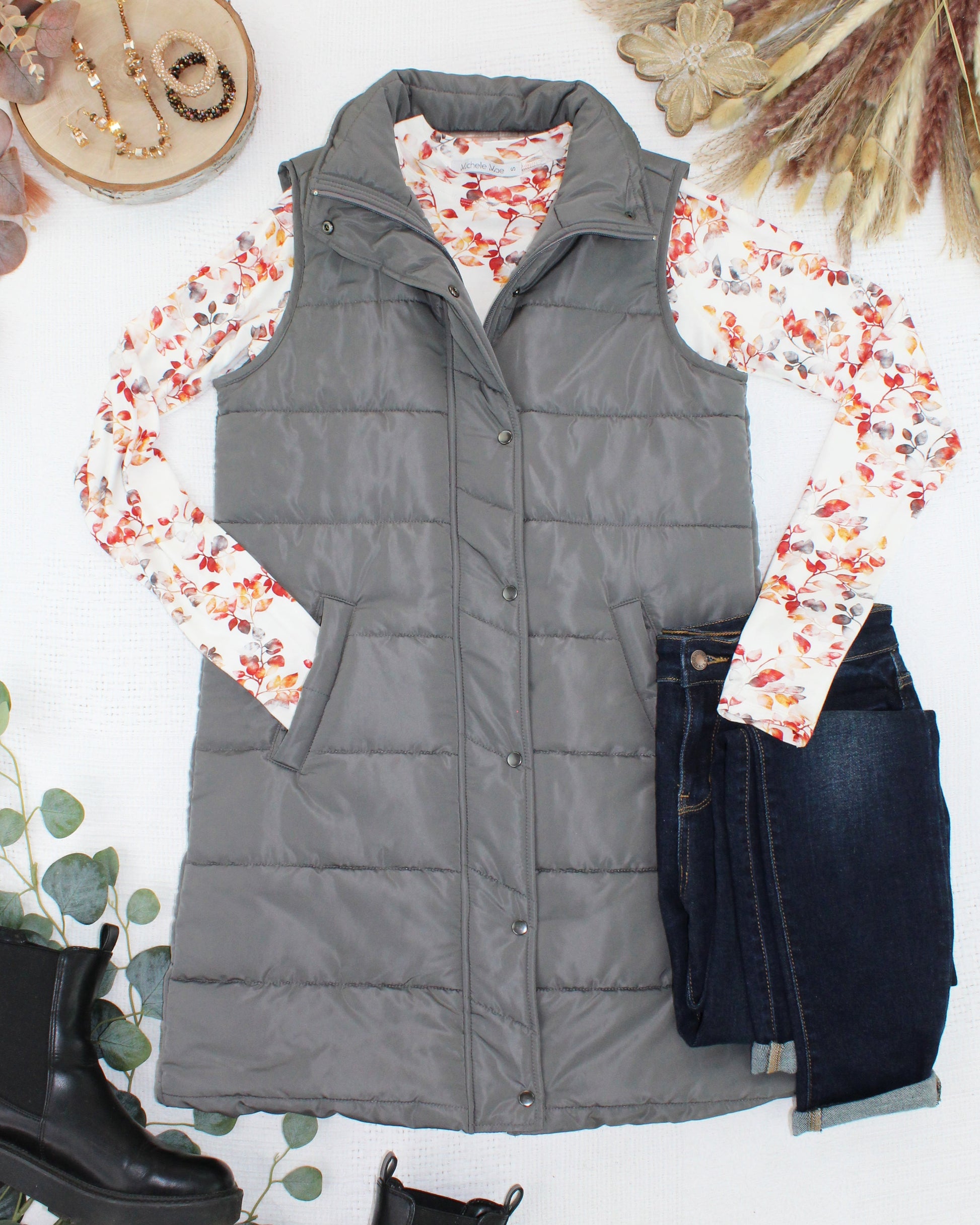 Harlow Long Vest - Grey