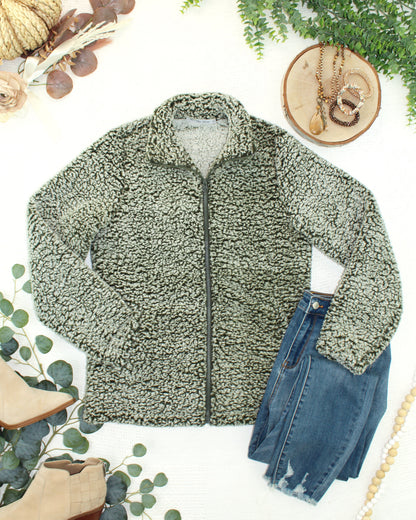 Two Tone Fullzip Sherpa - Olive and White