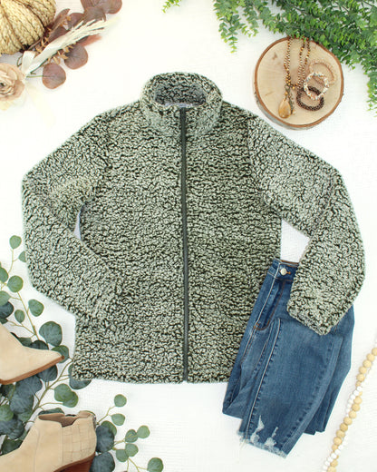 Two Tone Fullzip Sherpa - Olive and White