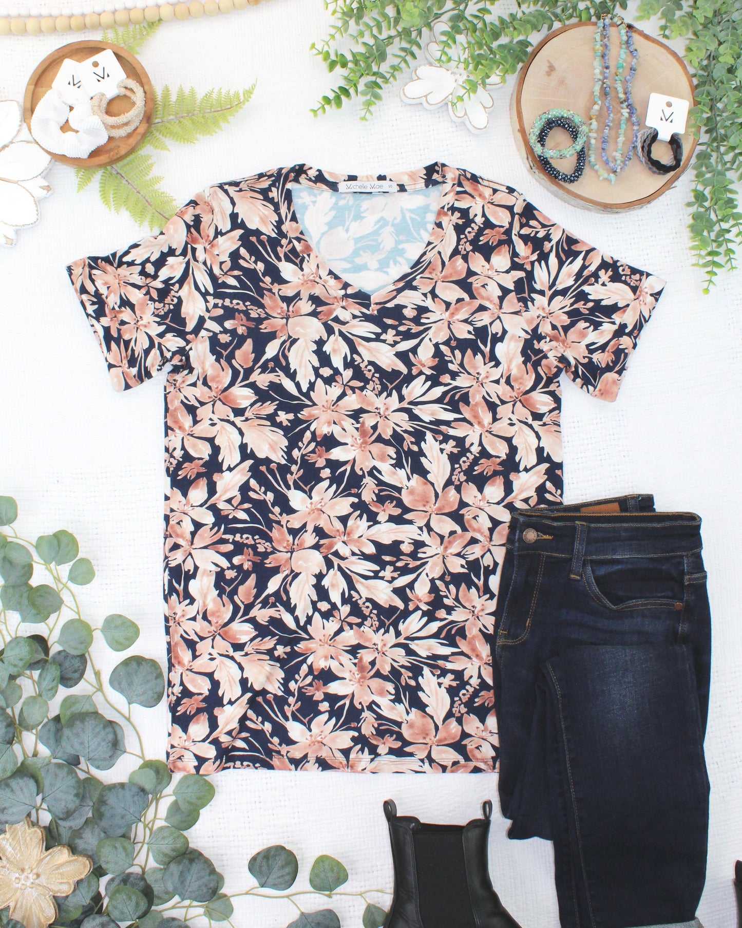 Sophie Top - Navy Autumn Petals