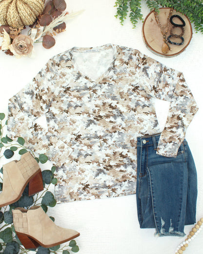 Larissa Long Sleeve - Neutral Leaves