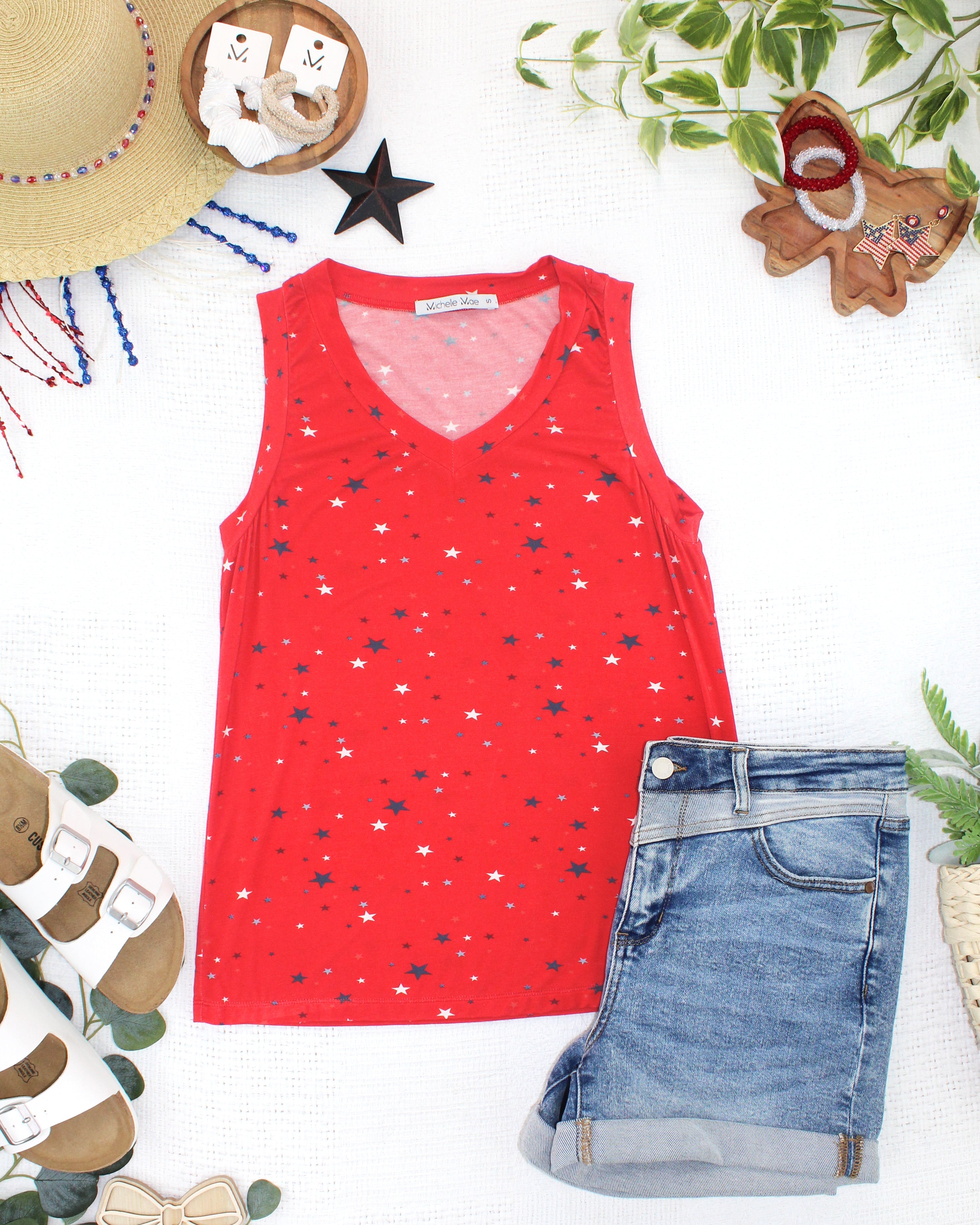 Noelle Tank - Red Liberty Stars