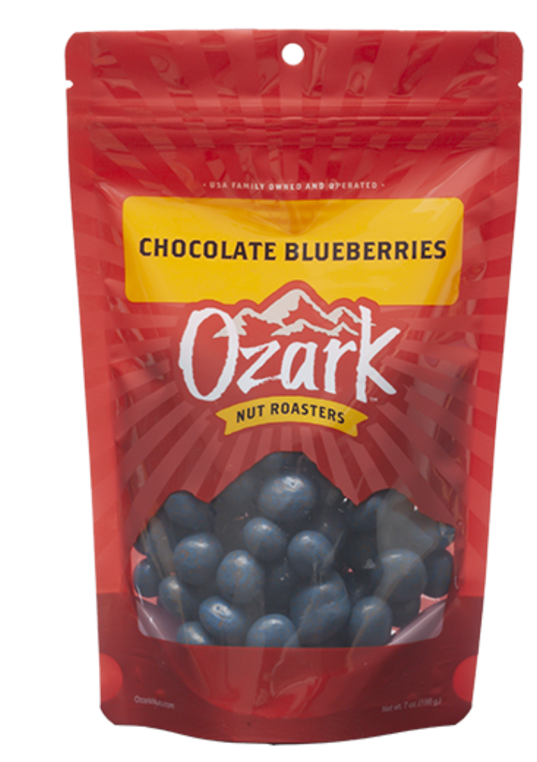 Ozark Nut Roasters Chocolate Blueberries retail pouch