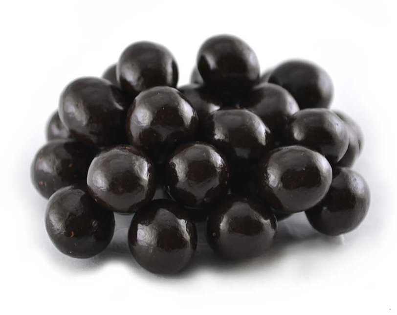 Close-up of dark chocolate coated espresso beans