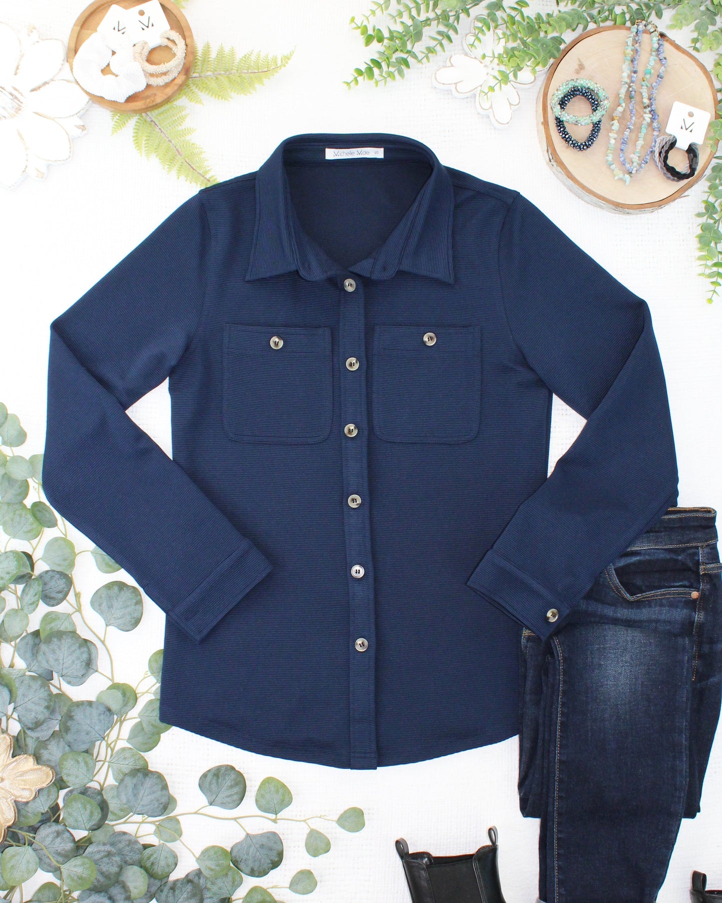 Ryleigh Ribbed Button Down - Navy