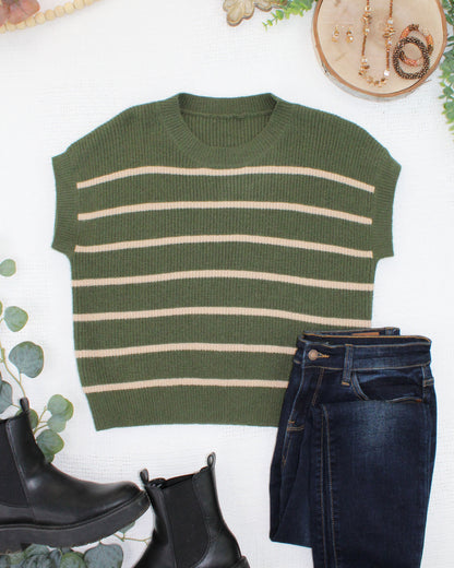 Striped Sweater Top - Olive and Tan