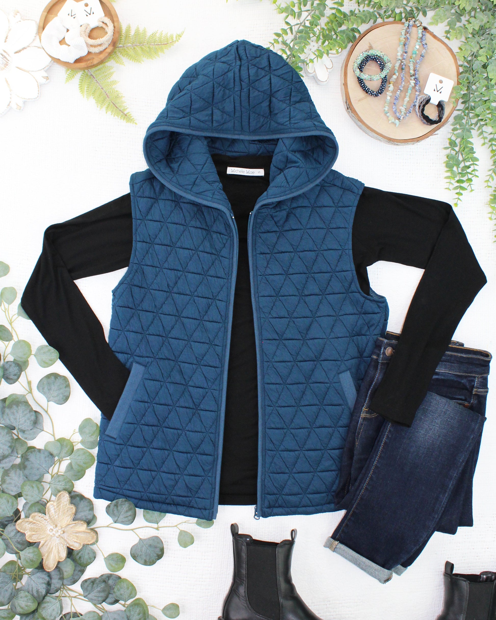 Heather Geometric Hooded Vest - Teal