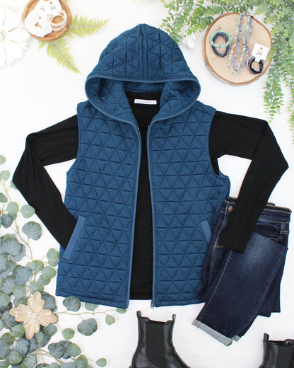 Heather Geometric Hooded Vest - Teal