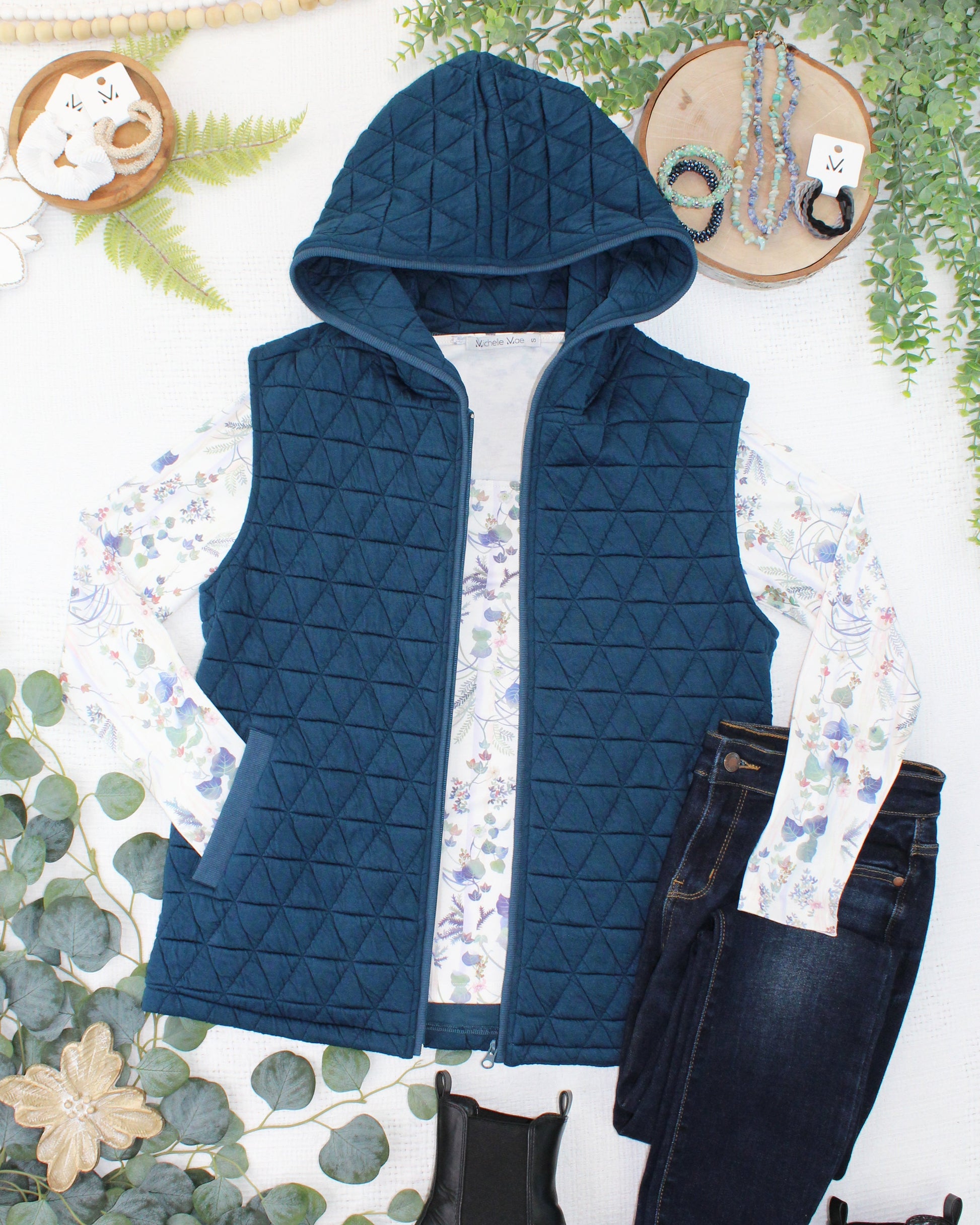 Heather Geometric Hooded Vest - Teal