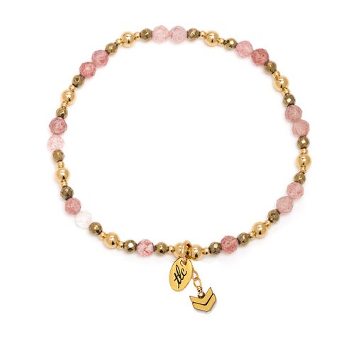 Strawberry Quartz & Gold Design Stretch Bracelet
