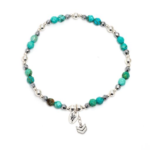 Turquoise & Silver Design Stretch Bracelet