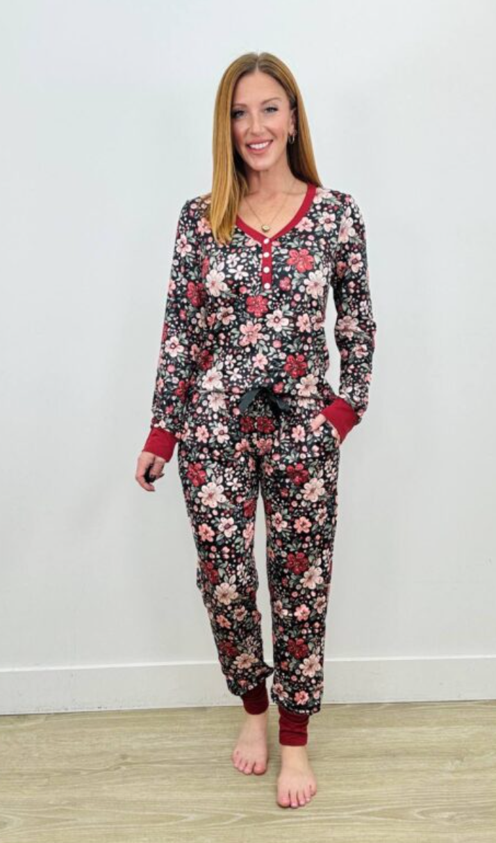 Winter Floral Pajama Jogger Pre-Order by Shirley & Stone
