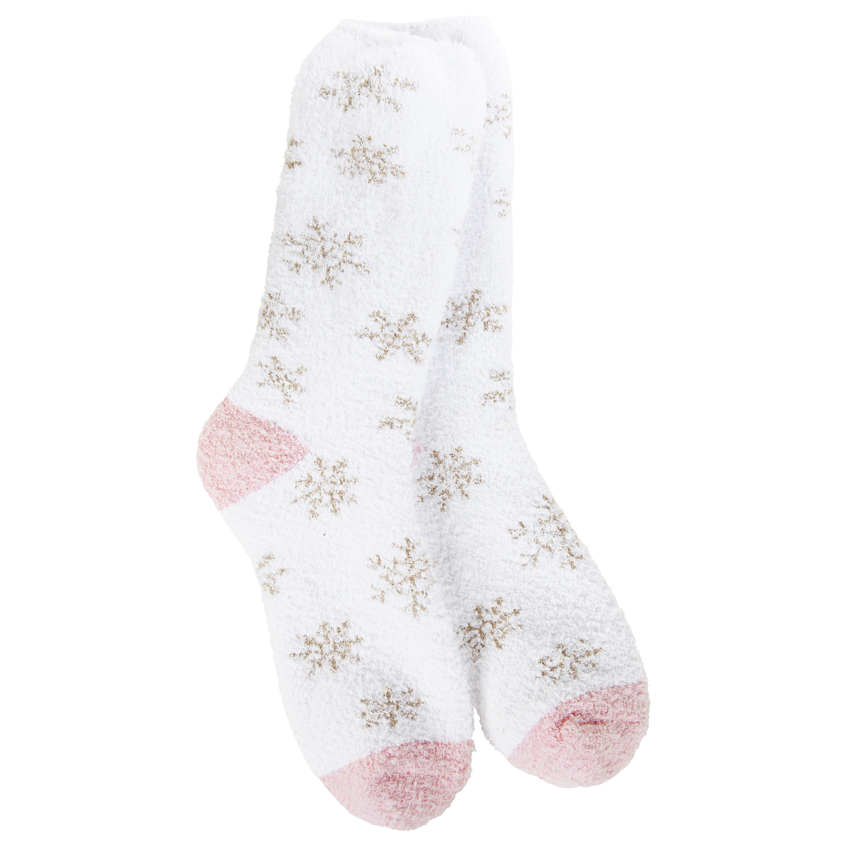 Winter Shimmer white socks with gold snowflakes and pink toes SKU 76351